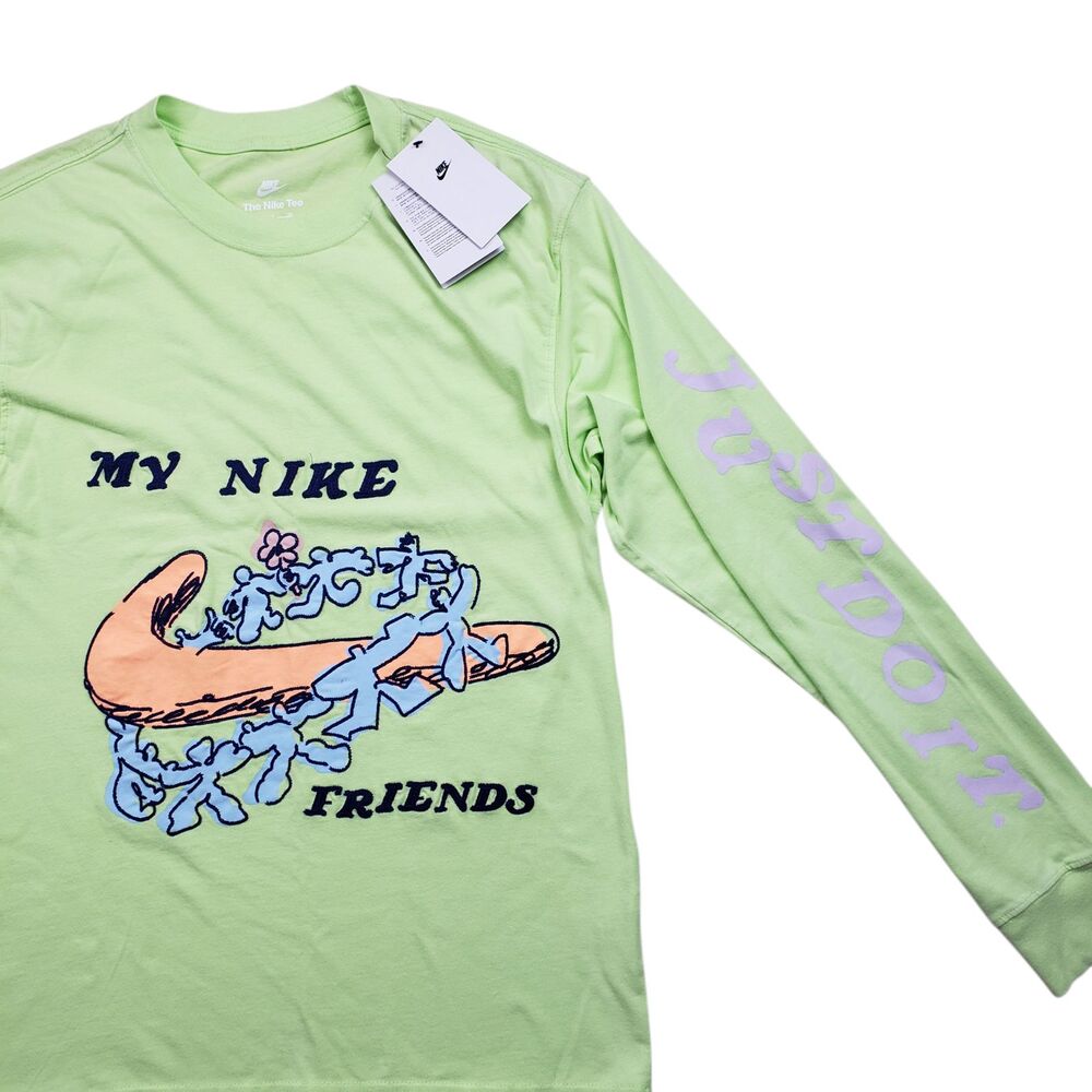 NWT Nike Tee My Nike Friends Shirt Mens Small Green Embroidered Long Sleeve - Picture 9 of 10